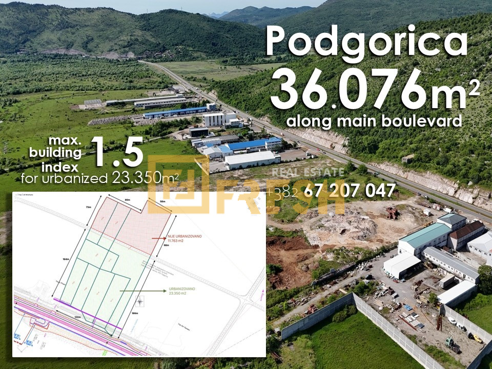 Urbanizovano građevinsko zemljište, 36076m2, magistralni bulevar Pg-Dg