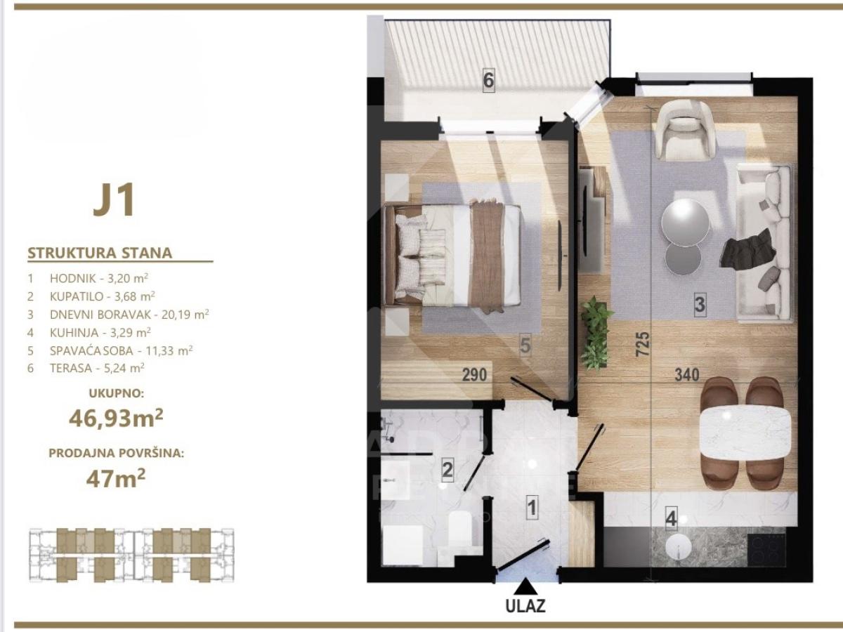 One bedroom apartment for Sale, Podgorica, Zagorič, 47m2